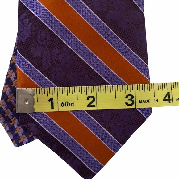 Robert Graham Purple Striped Floral Silk Tie 60” Length - Picture 8 of 9